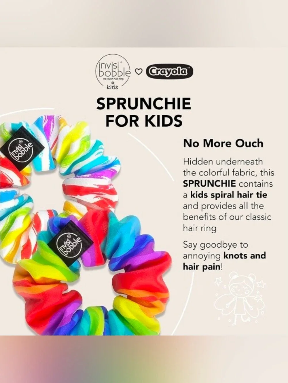 6 Packs Of 2 Crayola x invisibobble Kids No-Ouch Hair Ties - Multi Color